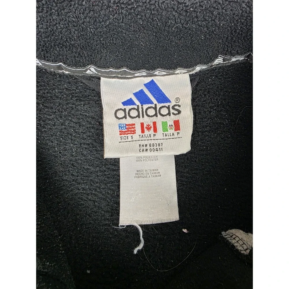 Vintage Y2K Adidas Soccer Fleece Jacket Black Striped Full Zip Track Mens Size S